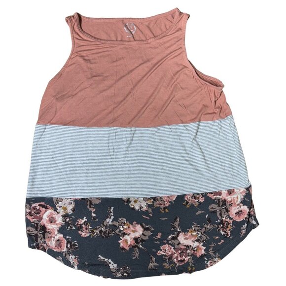 Maurices Floral & Striped Sleeveless Tank Top - Size L - Womens Casual Wear - Picture 1 of 3